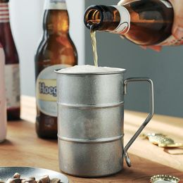 Mugs Vintage Crude Stainless Steel Coffee Mug Tumbler Rust Glaze With Wooden Handgrip Tea Milk Beer Water Cup Home Office Drinkware 257O