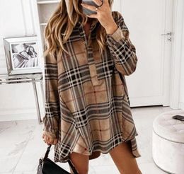 Casual Dresses Autumn Plaid Printed Women039s Shirt Mini Dress Long Sleeve TurnDown Collar Female Streetwear Loose Ladies Clot6513989