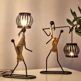 Candle Holders Nordic Metal Candlestick Abstract Figure Sculpture Holder Miniature Figurines Character Home Art Decoration