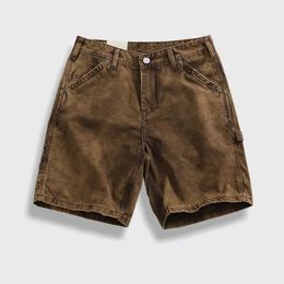 Men's Shorts Retro logging cargo shorts mens fashion mud yellow heavy work to do old wash loose straight five-minute medium Y240507
