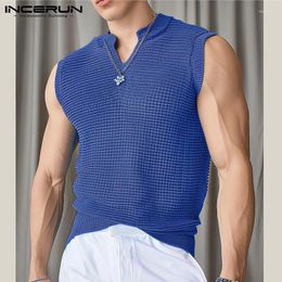 Men's Tank Tops INCERUN 2024 Handsome Small V-neck Knitted Design Vests Casual Comfortable Selling Sleeveless S-5XL