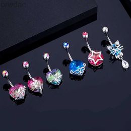 Navel Rings 1Pcs 316L Steel Heart Belly Button Rings Blue Cat Lightning Square Brass Zircon Navel Piercing Ring Body Belly Piercing Jewelry d240509