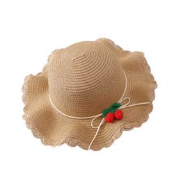 Caps Hats New Summer Baby Girl Straw Hat Handbag Set Outdoor Holiday Childrens Girl Cherry Beach Sun Hat Childrens Panama Hat and Bag Set d240509