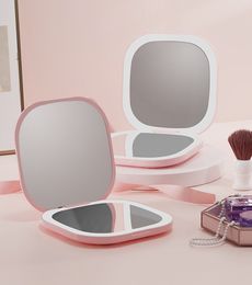 Hot New Lady LED Makeup Mirror Cosmetic Lamps LEDs Mirror Folding Portable Travel Pocket Mirror Lights Lighted Fast Ship
