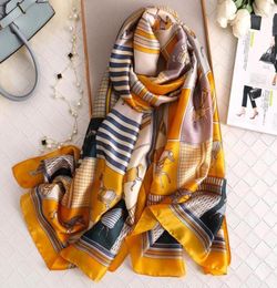 Scarves 2021 Luxury Women Scarf Silk Design Horse Printed Lady Travel Shawls And Wraps Foulard Female Hijab Beach Pashmina2669424