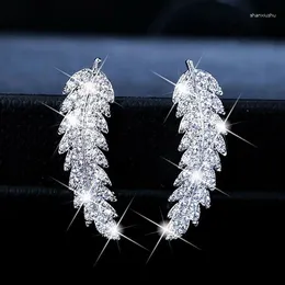 Stud Earrings Luxury Leaf Shape Women Micro Paved CZ Stone 3 Colour Available Birthday Gift For Girl Fashion Jewellery