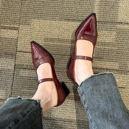 Dress Shoes British Style Fashion Pointed Toe Women's Pumps Comfortable Mid-heeled Mary Jane Casual And Versatile Ladies Leather