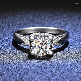 Cluster Rings High Quality 18K White Gold Ring Round 1ct Diamond Moissanite Anniversary Wedding Band Gift For Women