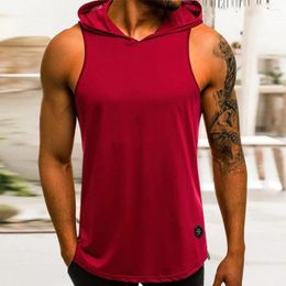 Men's Tank Tops Top For Men Sleeveless Solid Colour Sweat Absorption With Hat Quick-drying Polyester Male Sports Vest Fitness