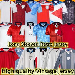 1982 1986 1989 2002 2004 2008 England Retro Soccer Jersey 1990 1994 1992 1996 1998 SHEARER GERRARD GASCOIGNE OWEN Scholes Long sleeved football shirt Uniforms