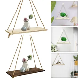 Decorative Plates Wooden Swing Hanging Rope Shelf Multifunctional Vintage Floating Flower Pot Storage Tray Garden Decoration