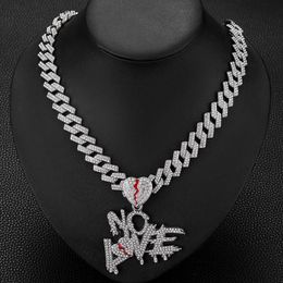 Fashionable hip-hop letter NO LOVE with heart cracking niche street pendant necklace for men's Cuban chain accessories