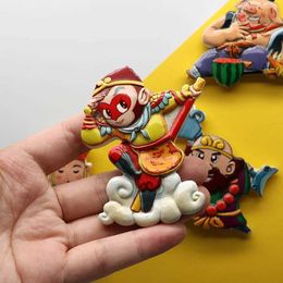 3PCSFridge Magnets Chinese masterpiece journey to the West hand made refrigerator paste color painting Tang Monk Wukong Bajie sand monk model magne