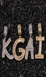 Hip Hop Letter Pendant Necklaces Micro Paved Square CZ Cubic Zirconia Bling Iced Out Men Rapper Jewelry Gold Silver Necklace9310645