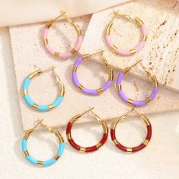 Hoop Earrings 1 Pair Stainless Steel Candy Colour Enamel Women Kids Gifts Fashion Children Jewellery Wholesale