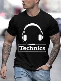 Men's T-Shirts Technics Headphone Print T Shirts Men Harajuku Fashion T Shirt Oversized Summer Short Slve T-shirts Trendy Loose DJ T Tops T240506