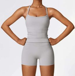 LL-8519 Womens Yoga Two Piece Set lu Suit Vest Short Pants Excerise Sport Gym Running Trainer Summer Shorts Elastic High Waist Sportwear6xa