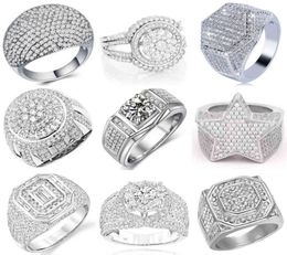 Ofertas Hip Hop Style Trendy Men Rings Copper Iced Out Bling Pave Cubic Zirconia Geometry Charms4351184