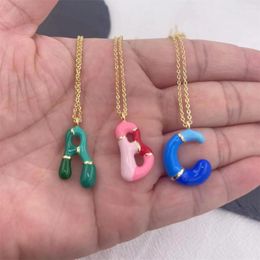 Pendant Necklaces Enamel Balloon Initial Necklace For Women Girl Chunky A-Z 26 Bubble Letters Puffy Name Jewelry Alphabet Colar