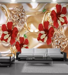 3d Floral Wallpaper Wall Papers Luxury Diamond Red Flower Mural Home Improvement Living Room Bedroom Kitchen Painting Wallpapers7743015