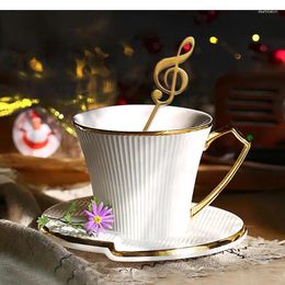 Mugs European Style Creative Luxury Ceramic Coffee Cup With Musical Note Spoon Afternoon Tea Set Living Room Table Decoration