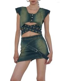 Women's Tanks 2024 Fashion Summer Vest Tie Spice Street Style Cotton Tops And Semi-Skirts Clothing Sales Bra