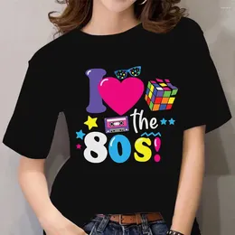 Women's T Shirts 80s Shirt Femal Black/White Shorts Sleeve Tops 2024 Fashion Casual T-shirts Oversized 90s Harajuku Clothing For Girls