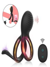 Vibrators Vibrating Dual Penis Ring Vibrator with 7 Vibration Stretchy Cock Rings Sex Toys for Man Male and Couples Play Prostate 9937961