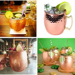 Moscow Mug 304 Mule 530ml Stainless Steel Hammered Copper Plated with Handle Rose gold Drum Style Drinkware Beer Coffee tail Drink Cups