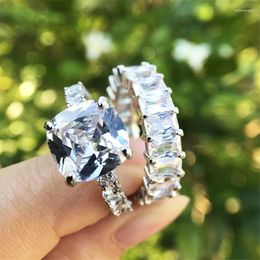 Cluster Rings 925 Sterling Silver Wedding Ring Sets Engagement Eternity Emerald Cut Fine Jewelry Similar Diamond Moissanite