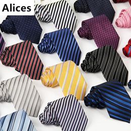 Bow Ties 8cm Mens Tie Silk Neckwear Stripe Jacquard Woven Classic Neck For Men Formal Business Wedding Party Groom Gift AS01-38