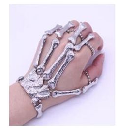 Nightclub Gothic Punk Skull Finger Bracelets for Women Skeleton Bone Hand Bracelets Bangles 2020 Christmas Halloween Gift1100514