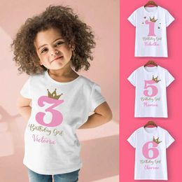 T-shirts Crown Birthday Girl Personalised T-shirt 1-10Y Custom Name T-shirt Wild T-shirt Girl Party T-shirt Childrens Gift Fashion TopL2405