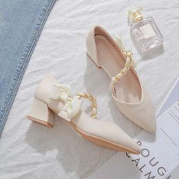 Dress Shoes For Party And Weddings With Low Heels Beige Sandals Women Ladies Strap Pointed Toe Summer 2024 Block Heel Footwear H Trend