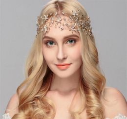 Wedding Crystal Rhinestone Forehead Headband Ribbon Crown Tiara Hair Accessories Bridal Headpiece Jewelry Prom Headdress Gold9418296