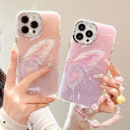 Butterfly Bracelet Suitable for iPhone ProMAX Phone Case Electroplated Silver Ring iPhone 15 3D Gradient Shell Pattern