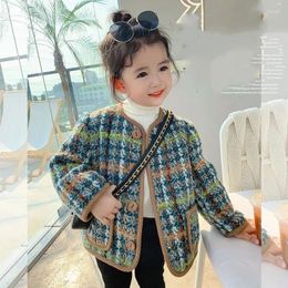 Jackets Children's Round Neck Plaid Fashion Jacket Autumn And Winter Korean Version Baby Girl's Little Fragrant Cotton 2-8T