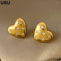 Stud Earrings Trendy Jewellery 925 Silver Needle High Quality Zircon Gold Colour Heart For Women 2024 Trend Ear Accessories