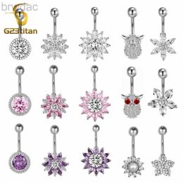 Navel Rings Silver Color Belly Button Piercing Jewelry 14G G23 Titanium Barbell Belly Earring Crystal Navel Rings Sexy Women Beach Accessory d240509