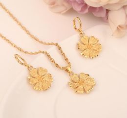 24 k Fine gold GF Necklace Earring Set Women Party Gift flower Jewellery Sets daily wear mother gift DIY charms Sjolid Jewelry9871150