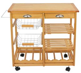 Rolling Wood Kitchen Island Trolley Cart Dining Storage Drawers Stand Durable8417366