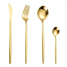 Forks 4pcs/Set Gold Flatware Set Tableware Fine Dining Utensil Include Knives And Spoons Circular Handle Kitchen Tools