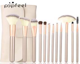 Popfeel Makeup Brush Set 12 Nylon Wool Wooden Handle Aluminum Tube travel Make Up Brushes Sets1910091