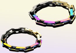 2021 Bracelet New Arrive Man and Woman 316L Titanium Steel Engrave Colored Bracelet 18K Plated Gold Thick Chain Bracelets4635232