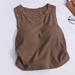 Women's Tanks HELIAR Women Solid Knit Crop Top O-Neck Sexy Hollow Camis Y2K Tank With Bra Pad Sleeveless Casual Slim Tops Spring Summer