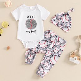 Clothing Sets Baby Boy 3 Piece Summer Outfit Letter Print Short Sleeve Romper Baseball Elastic Waist Pants Hat Born Set