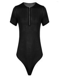 Men039s G Strings Men Summer One Piece Swimsuit Button Open Crotch Bodysuit Zipper Short Sleeve Underwear Black Solid Colour Thi1044100