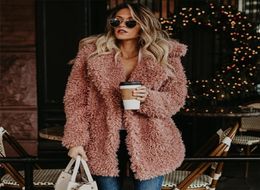 Women Winter Plus Size Faux Fur Coat Bomber Jacket Trench Wool Teddy Coat Pink Overcoat Long Sleeve Vintage Outwear Mujer Y2001099090673