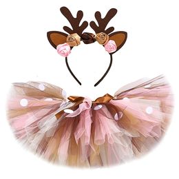 Baby Girls Deer Tutu Skirt Outfit for Kids Christmas Condereer Costume Toddler Girl Girl Clother Child Child Birthday Tutus 0-14y 240508