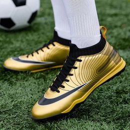 Gold Men Soccer Shoes Adult Kids Training Football Boots Outdoor Grass Soccer Cleats Anti skid Turf Futsal Shoes Men 240426